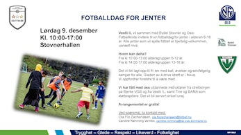 Fotball for jenter 6-16 år,  9.desember 2017 i Stovnerhallen.
